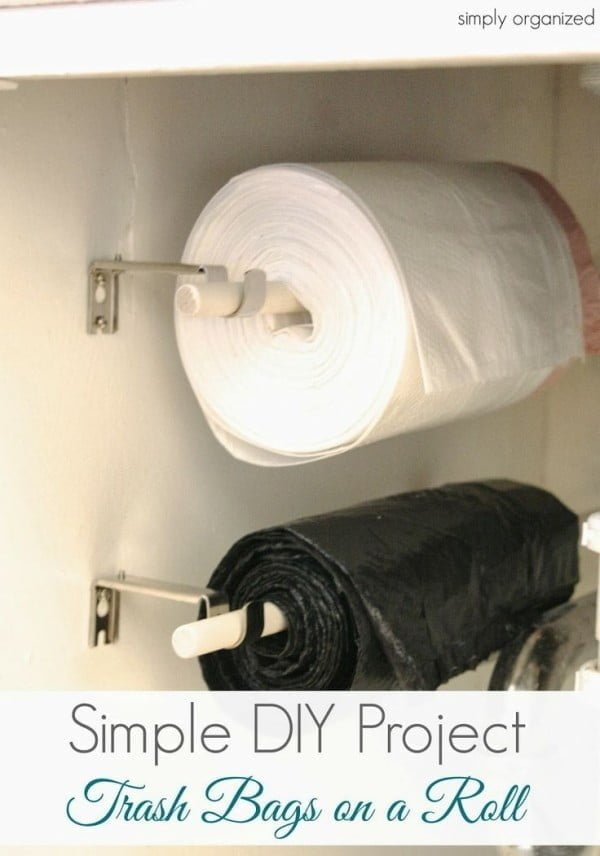 Great idea to store trash bag rolls for easy access 