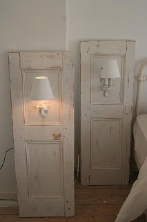 Love the idea of using old cabinet doors for lamp pictures and shabby chic bedroom decor