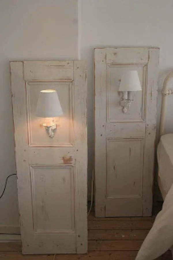 Love the idea of using old cabinet doors for lamp pictures and shabby chic bedroom decor 