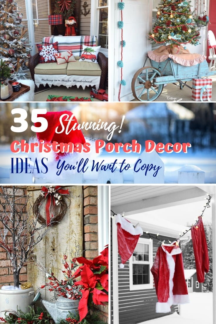 Your home porch is a big part of Christmas decor as you welcome the Holiday spirit. Here are 35 Christmas porch decor ideas that you'll want to copy. Make sure you save this! #homedecor