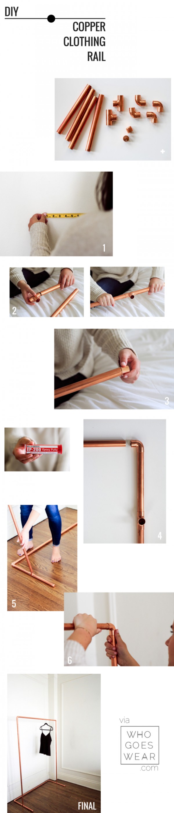 16 Trendy DIY Ideas to Decorate with Copper - Make this easy DIY copper clothing rail