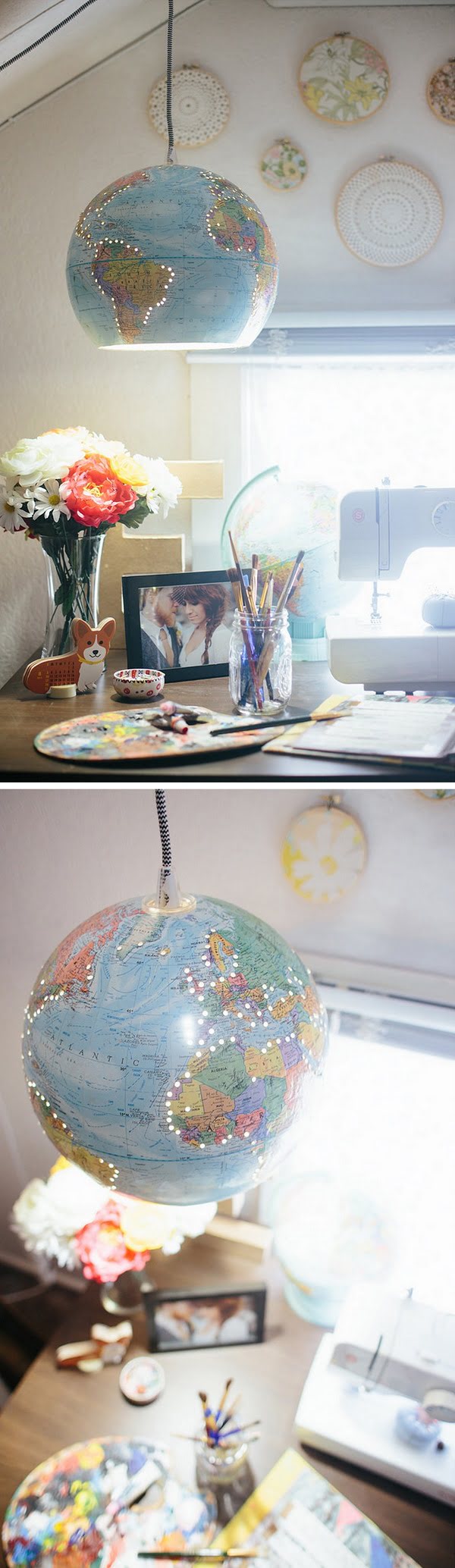 Check out the tutorial how to make this cute globe chandelier