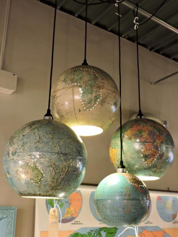 Check out these awesome upcycle world globe pendant lights 