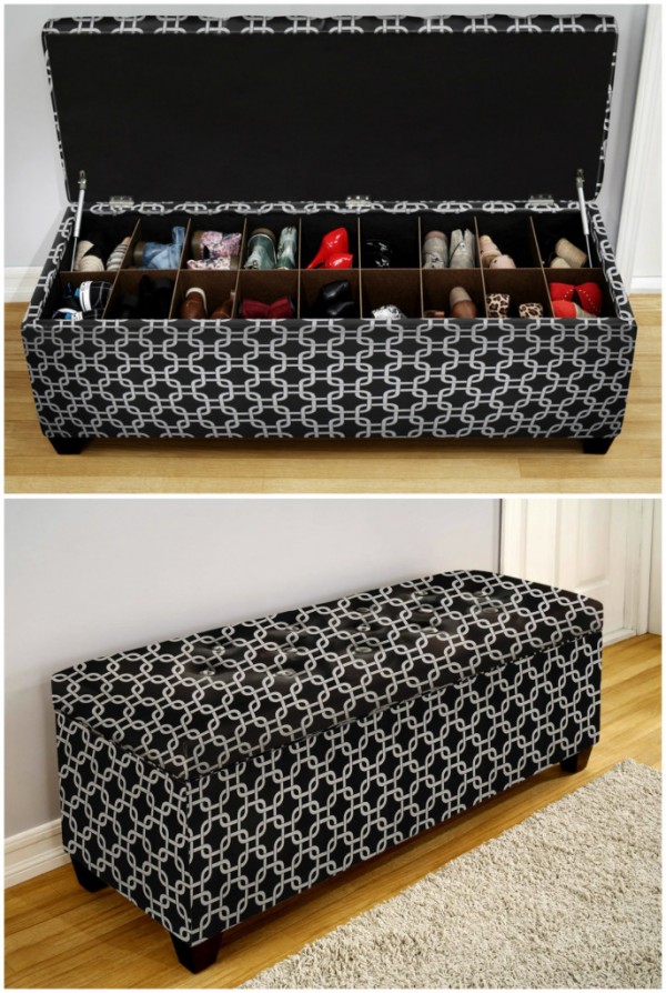 60+ Easy DIY Shoe Rack Ideas You Can Build on a Budget - Love this bench with secret shoe storage