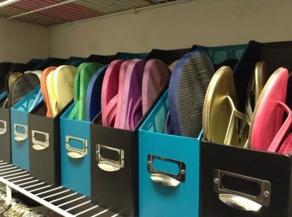 store slippers in magazine holders