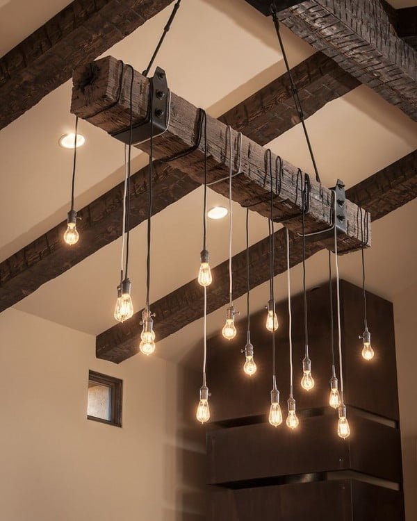 Check out this cool rustic wooden beam pendant light chandelier 