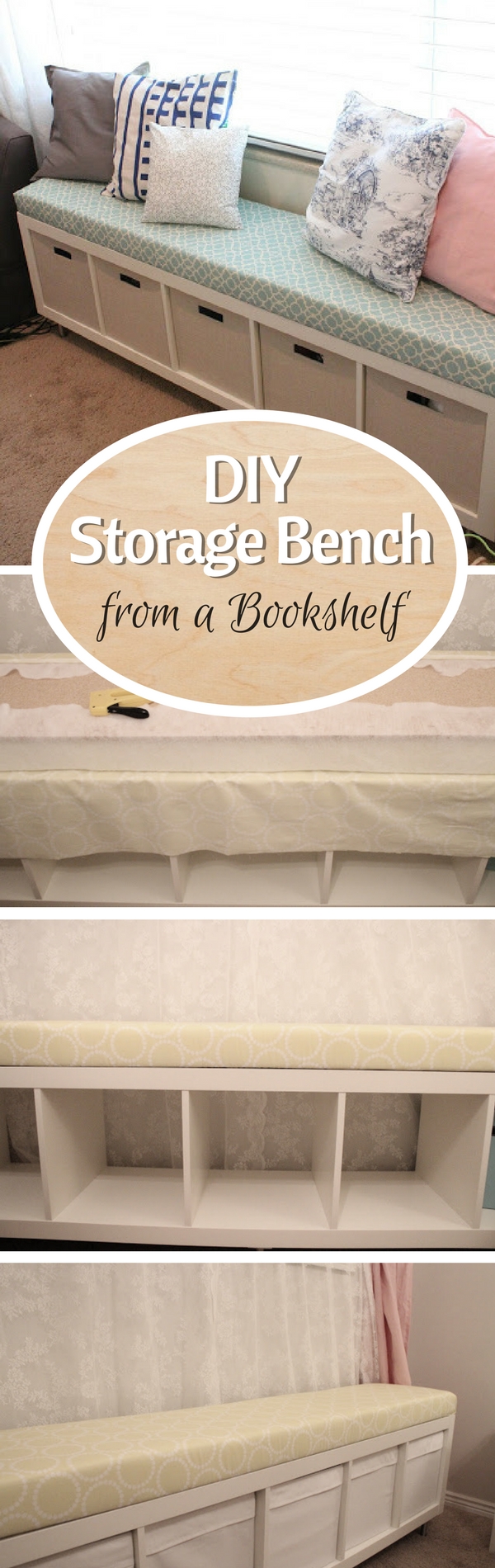 Check out how to turn a simple bookshelf into a DIY storage bench