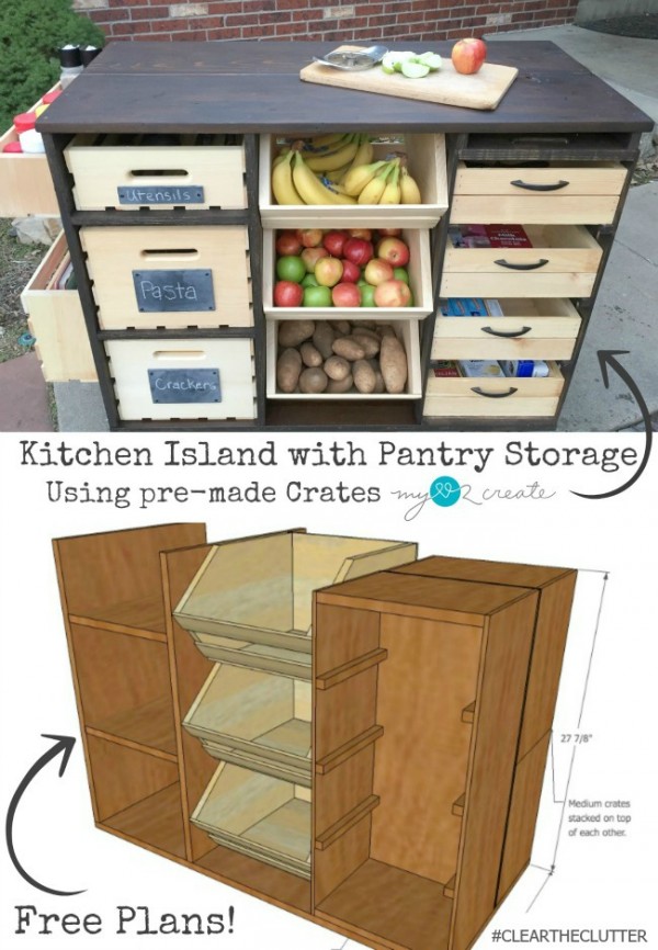Check out how to build your own DIY kitchen island with pantry storage