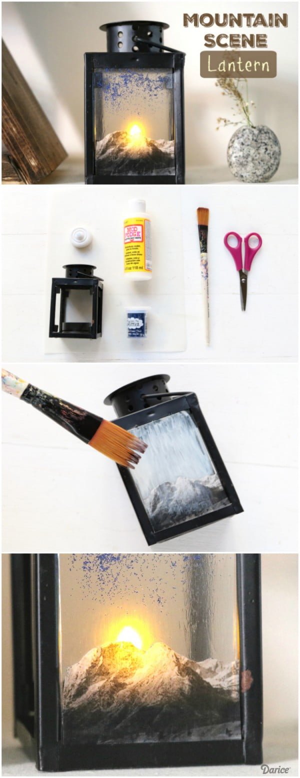 Check out how to make an easy DIY mountain scene lantern 