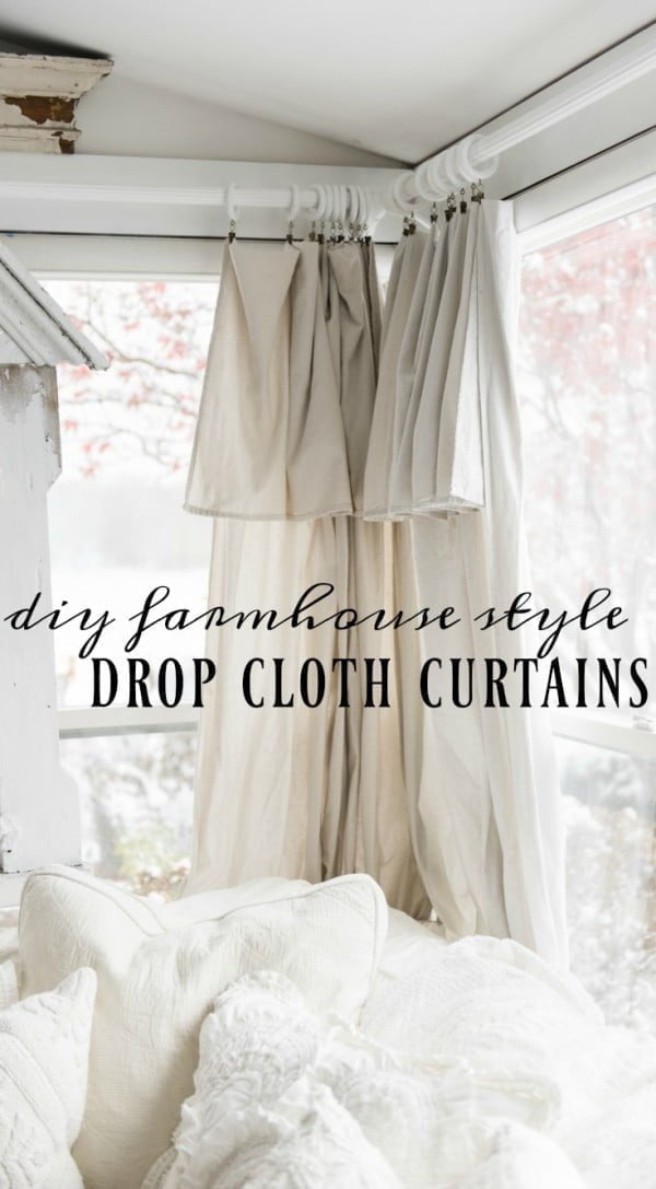 How to make DIY farmhouse style drop cloth curtains 