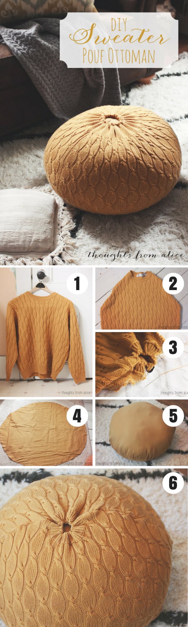 Check out how to turn an old sweater into a DIY pouf 