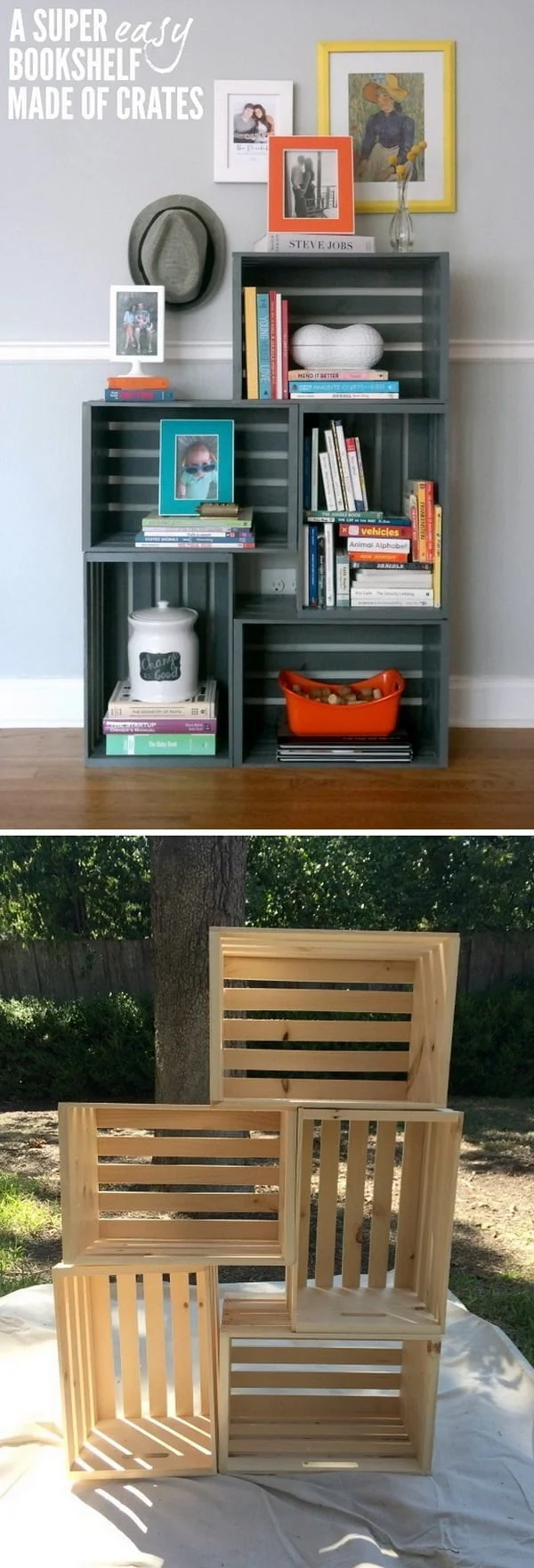 DIY bookshelf from crates