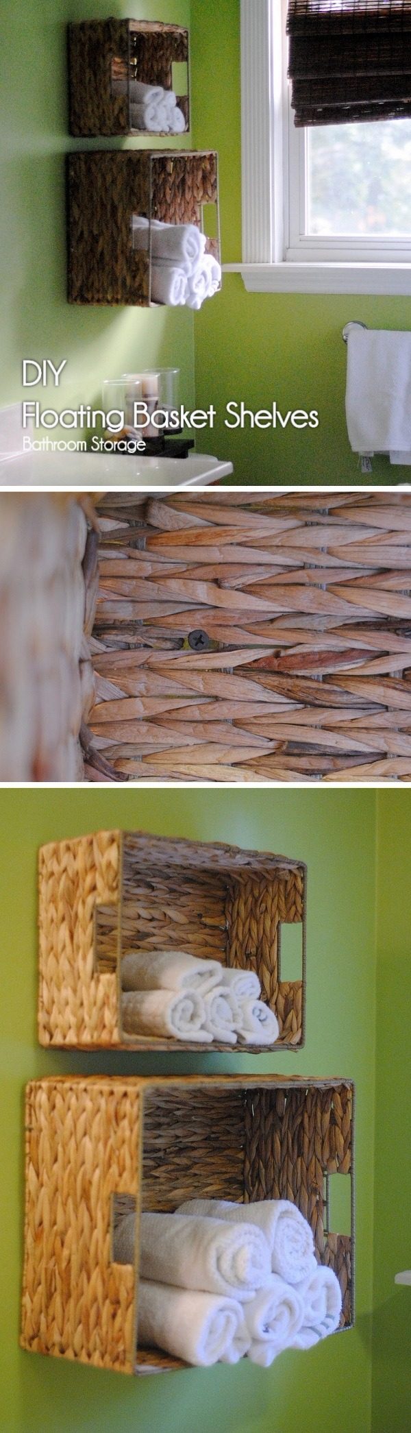 How to build #DIY wall suspended basket shelves in minutes #BathroomIdeas #HomeDecorIdeas #RusticDecor