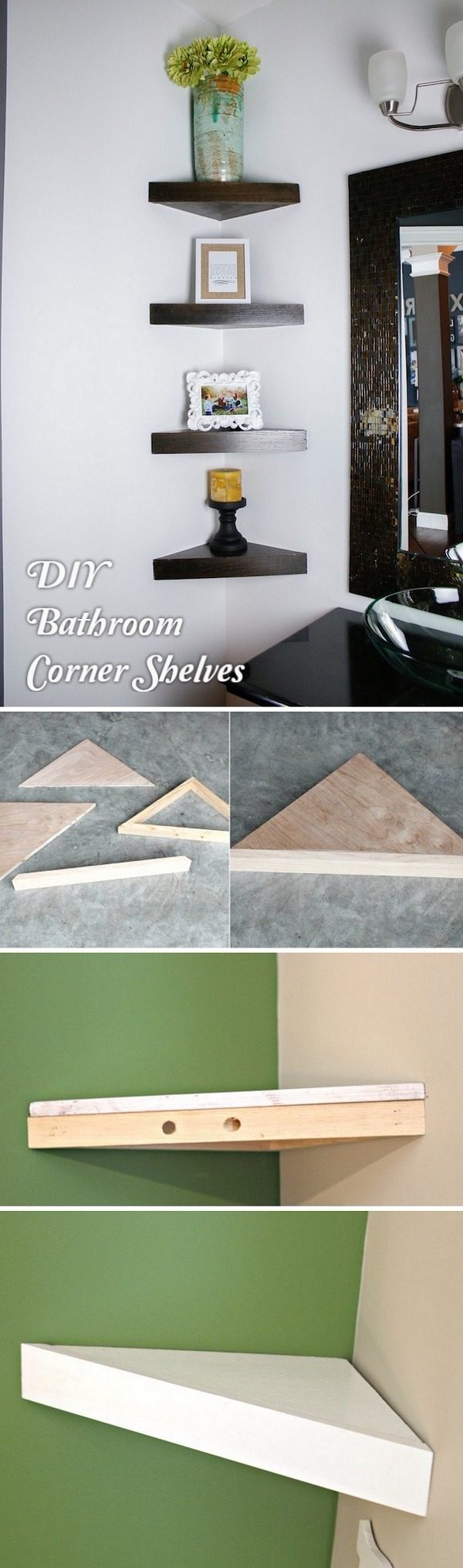 How to build a #DIY corner shelf for a small bathroom #HomeDecorIdeas #BathroomDesign
