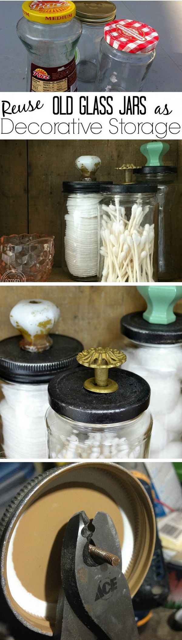 How to reuse old jars for DIY bathroom organization