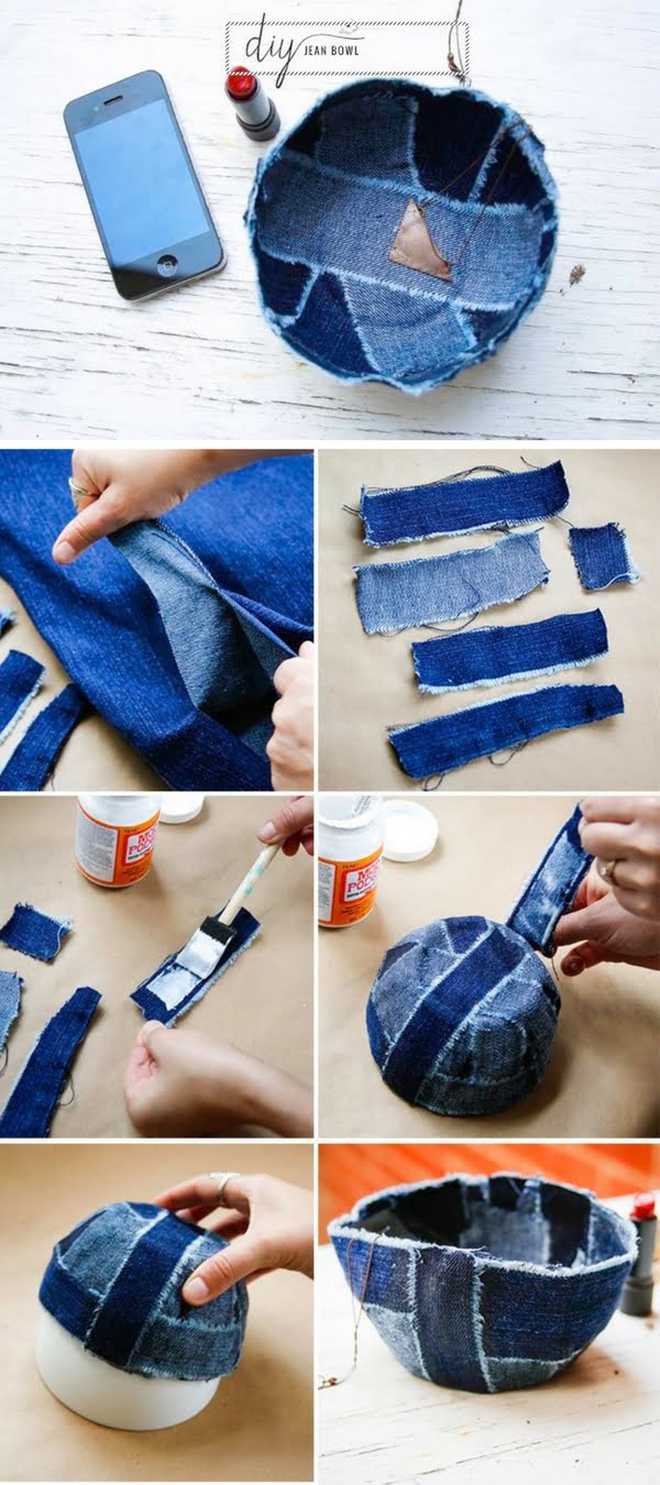 Check out the tutorial on how to make a DIY decorative denim bowl 