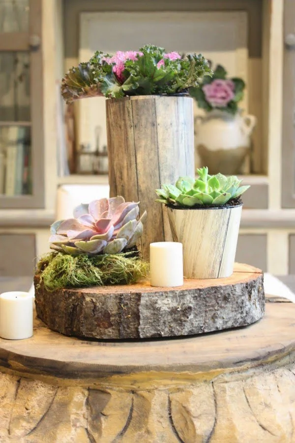 How to make a DIY rustic tree stump centerpiece