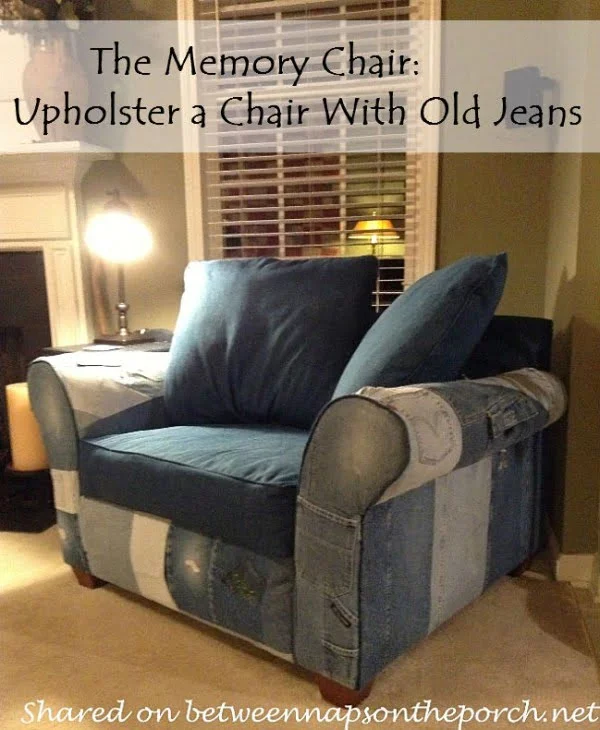 Check out the tutorial on how to upholster a chair in old jeans DIY 