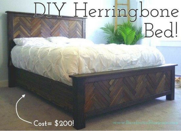 45 Easy DIY Bed Frame Projects You Can Build on a Budget - Check out the tutorial on how to build a DIY herringbone bed