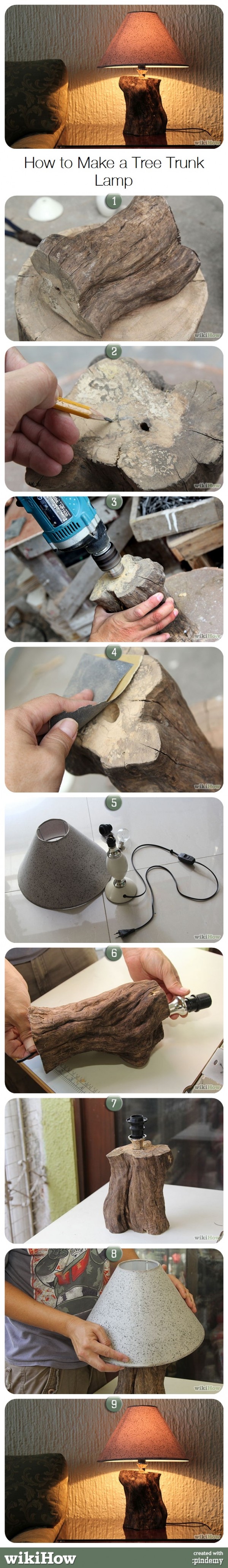 How to make a DIY tree trunk lamp