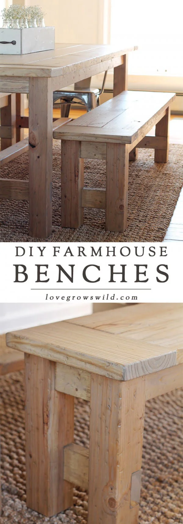 Check out the tutorial on how to make a DIY farmhouse bench