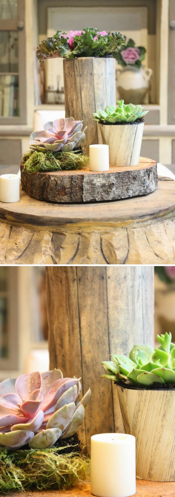 How to make a DIY rustic tree stump centerpiece 