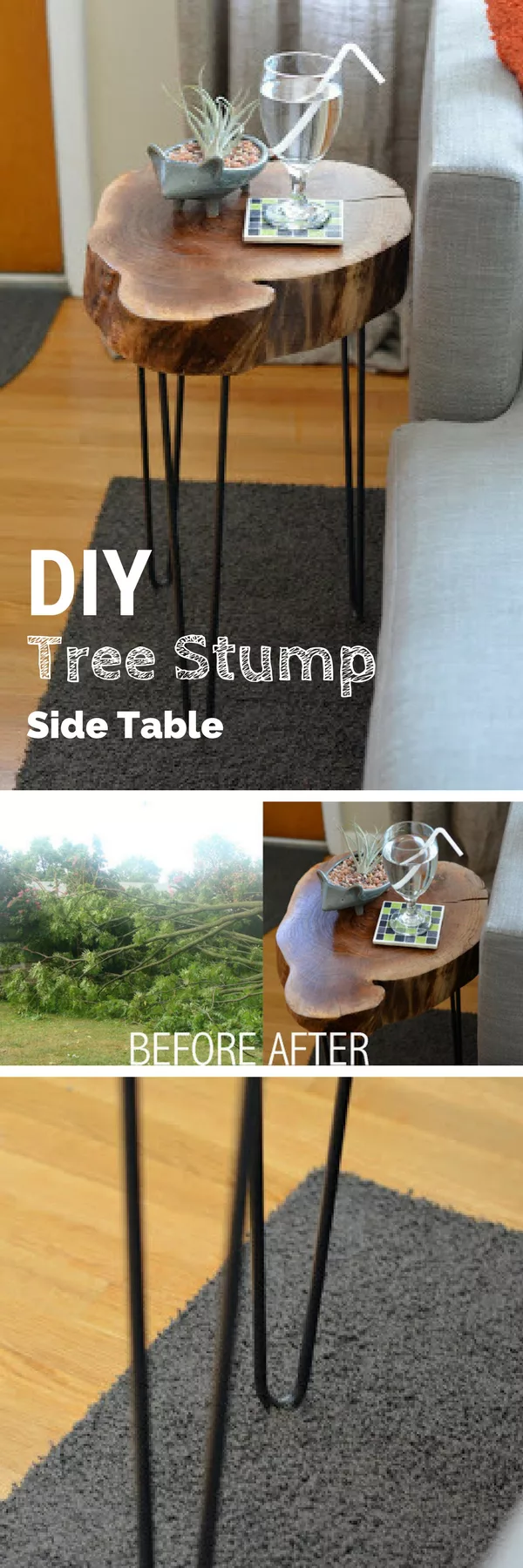 18 Easy DIY Sofa Side Tables You Can Build on a Budget - Check out the tutorial on how to build a DIY tree stump side table