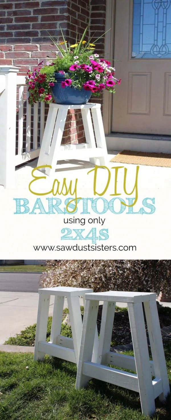 20 Crafty 2x4 DIY Projects That You Can Easily Make - Check out how to make DIY wooden bar stools from 2x4s