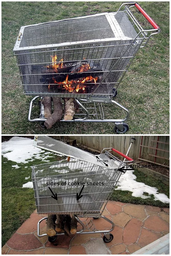 Check out the tutorial on how to make a repurposed shopping cart fire pit