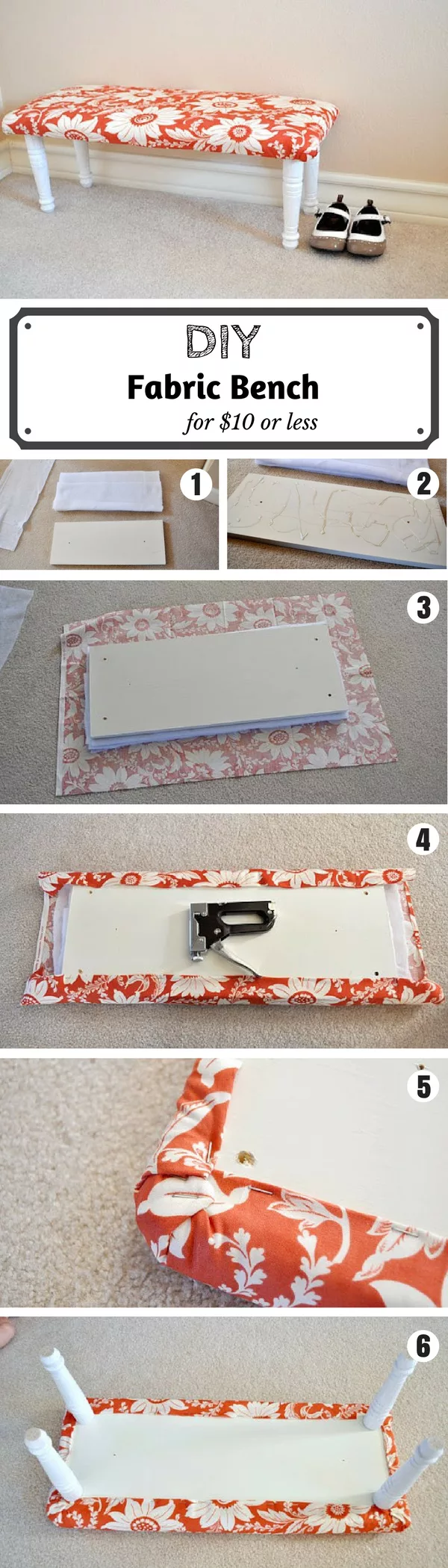Check out the tutorial on how to make an easy DIY fabric bench