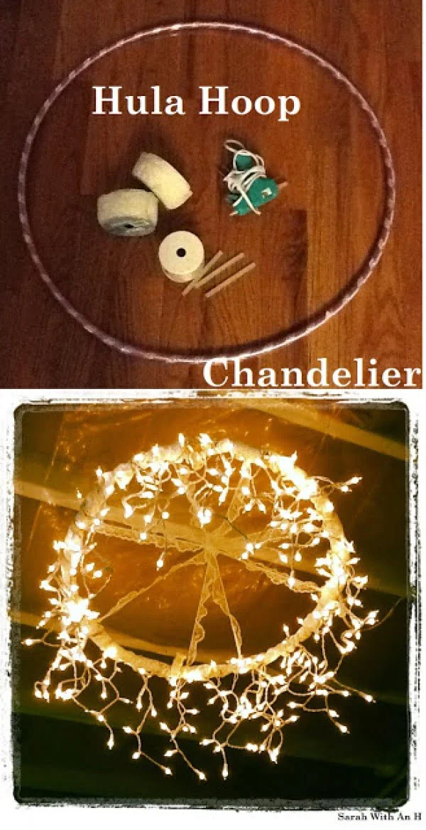 How to make an easy DIY outdoor hula hoop chandelier