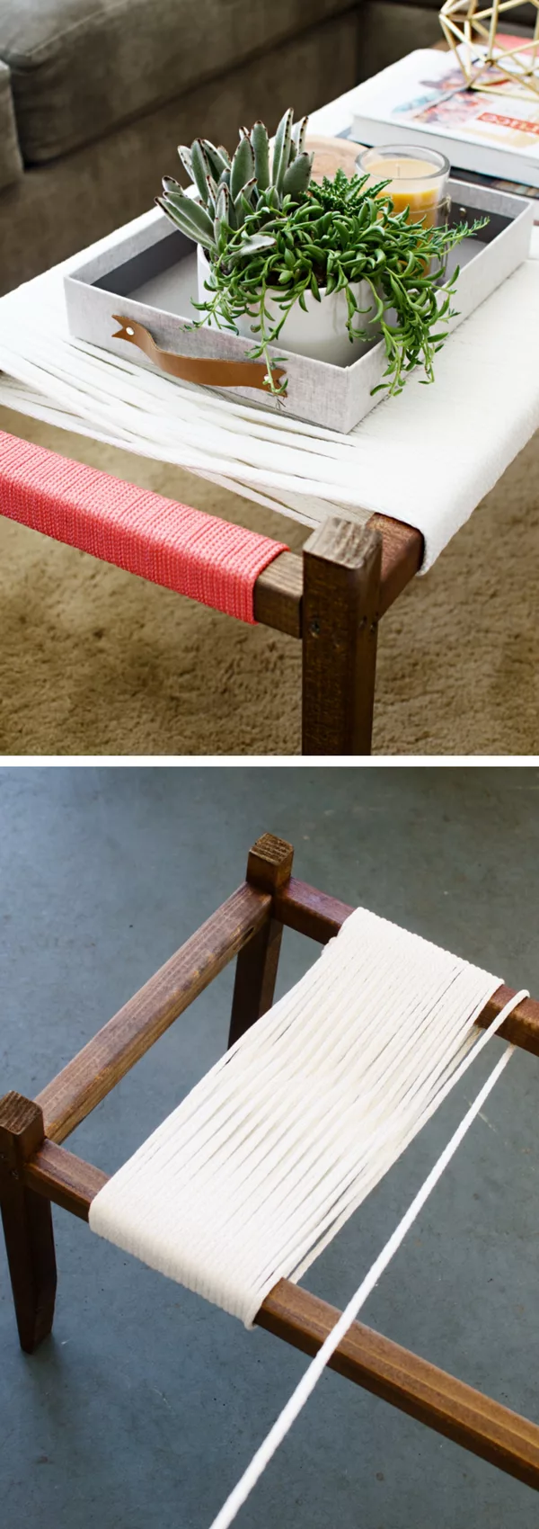Check out the tutorial on how to make a DIY woven bench