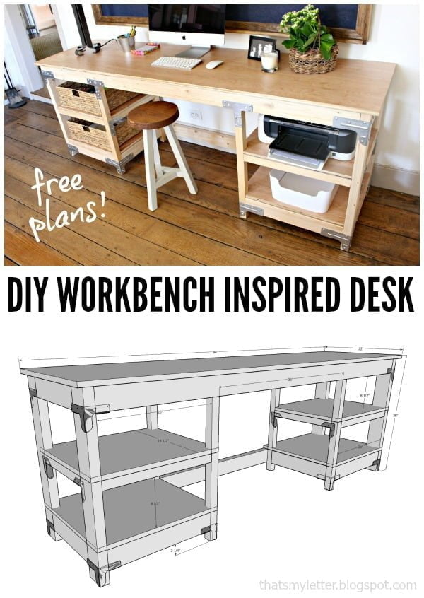 Check out this idea for a #DIY workbench inspired desk. Looks easy enough! #HomeDecorIdeas