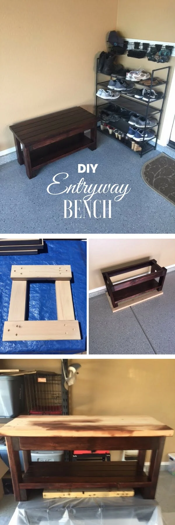20 Crafty 2x4 DIY Projects That You Can Easily Make - Check out how to make a DIY wooden entryway bench from 2x4s