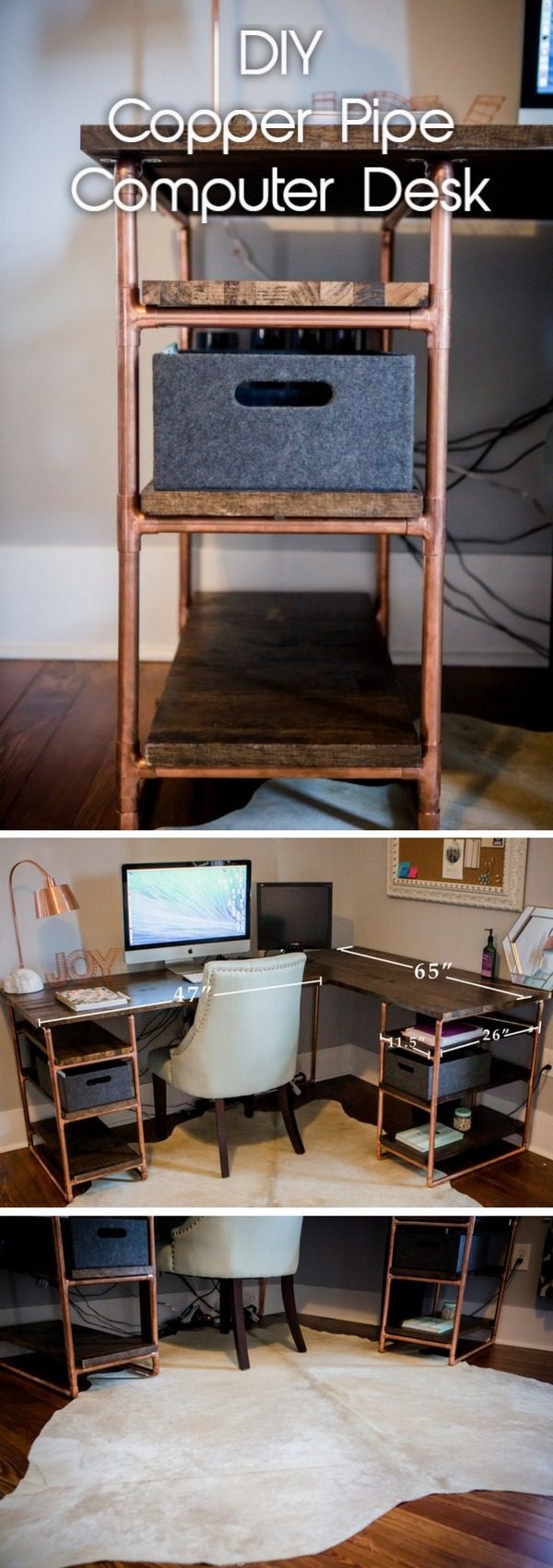 Check out the tutorial how to build a DIY copper and pipe desk