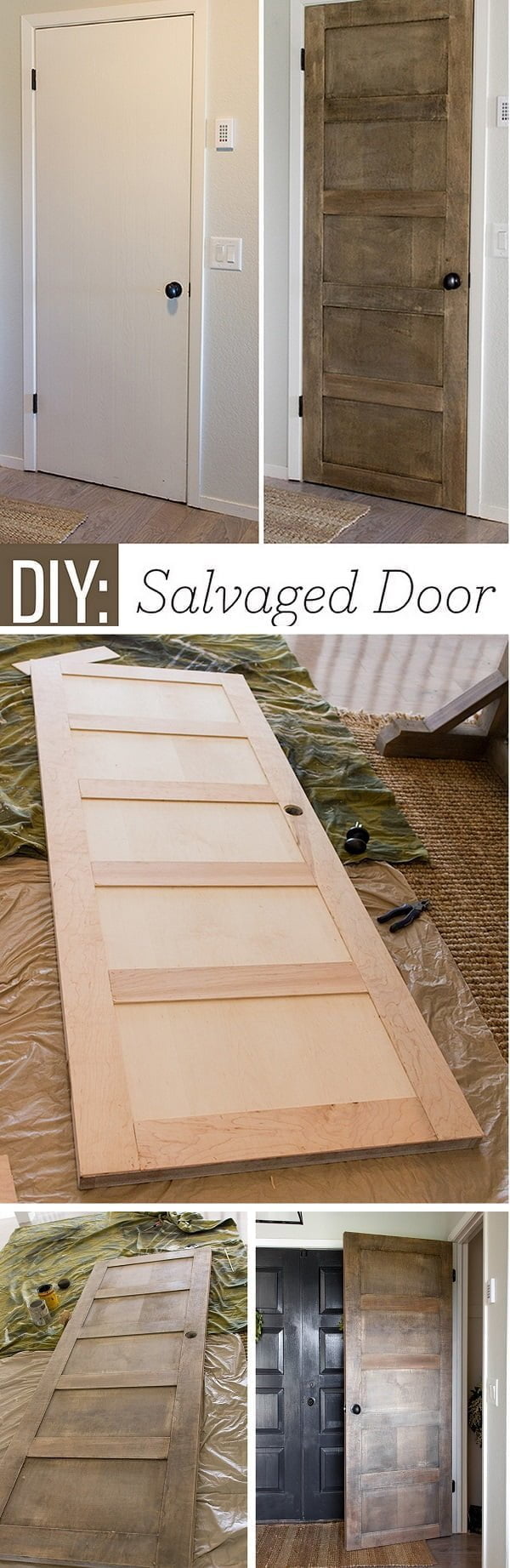 How to make DIY 5 panel rustic door with salvaged wood 