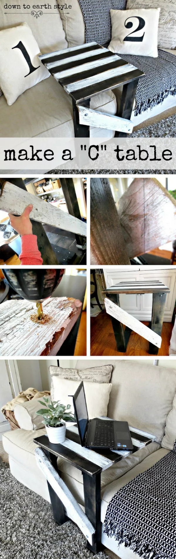 18 Easy DIY Sofa Side Tables You Can Build on a Budget - Check out the tutorial how make a DIY sofa side c-table