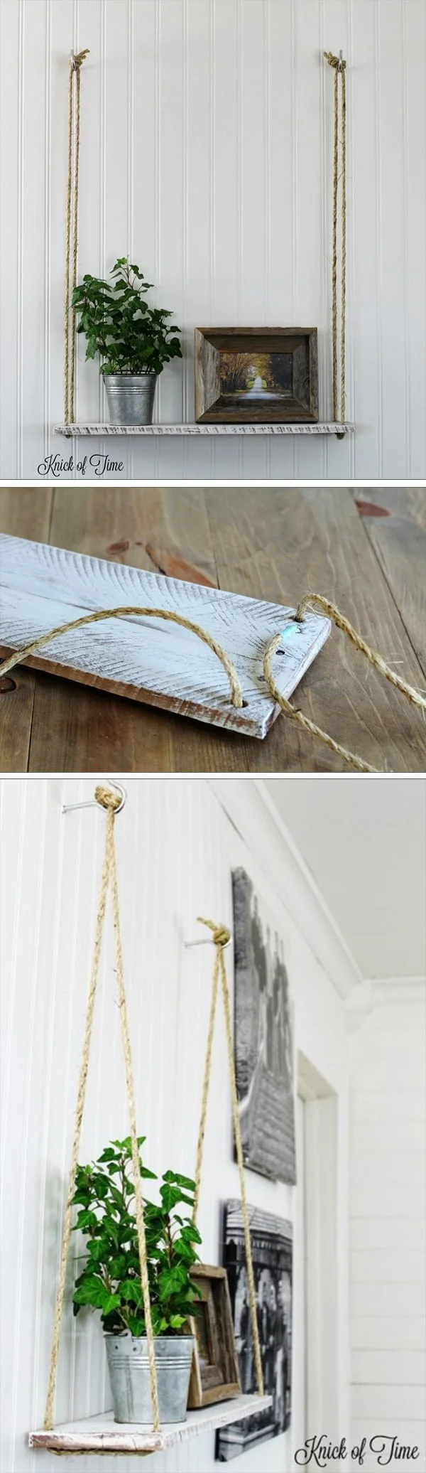 Check out the tutorial how to make a DIY hanging shelf from pallet wood