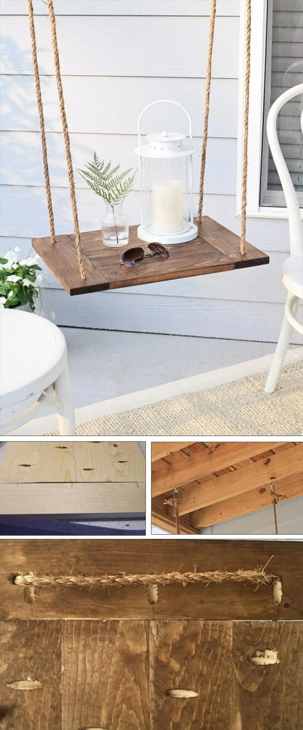 Check out the tutorial how to make a DIY patio hanging table