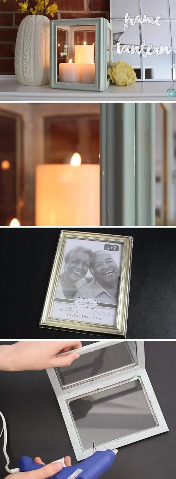 Check out the tutorial on how to make a  lantern from picture frames  