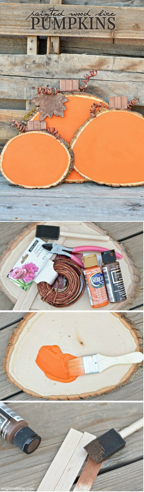 Check out the tutorial how to make DIY wood slice pumpkins for fall decor
