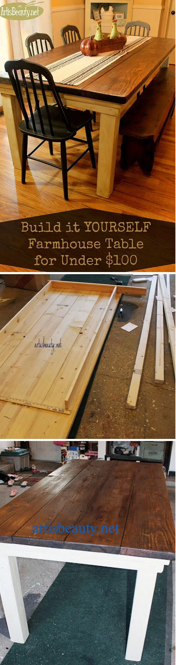 Check out the tutorial how to build a DIY farmhouse dining table for under $100 