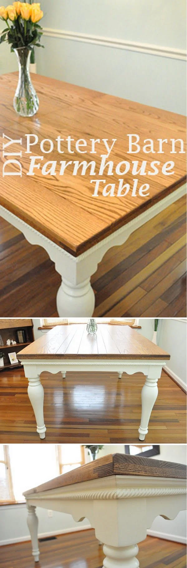 Check out the tutorial how to build a DIY Pottery Barn inspired farmhouse dining table 
