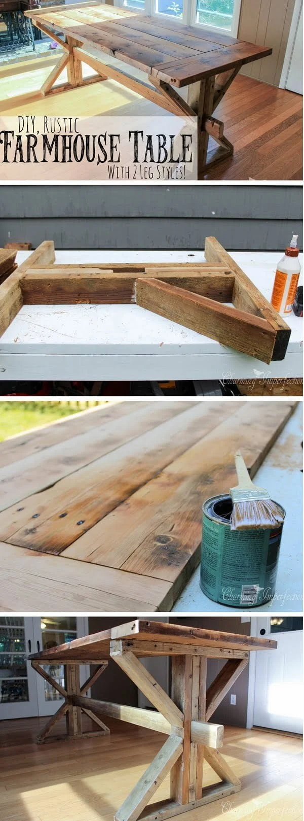 Check out the tutorial how to build a DIY rustic farmhouse dining table 