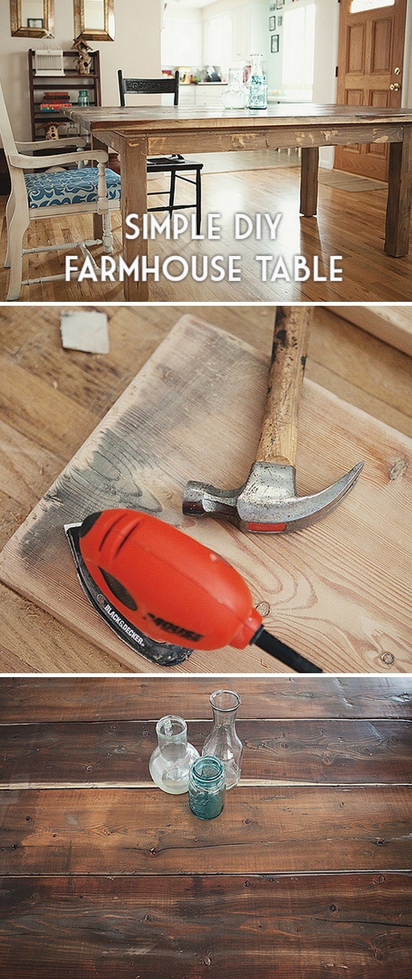 Check out the tutorial how to build a simple DIY farmhouse dining table