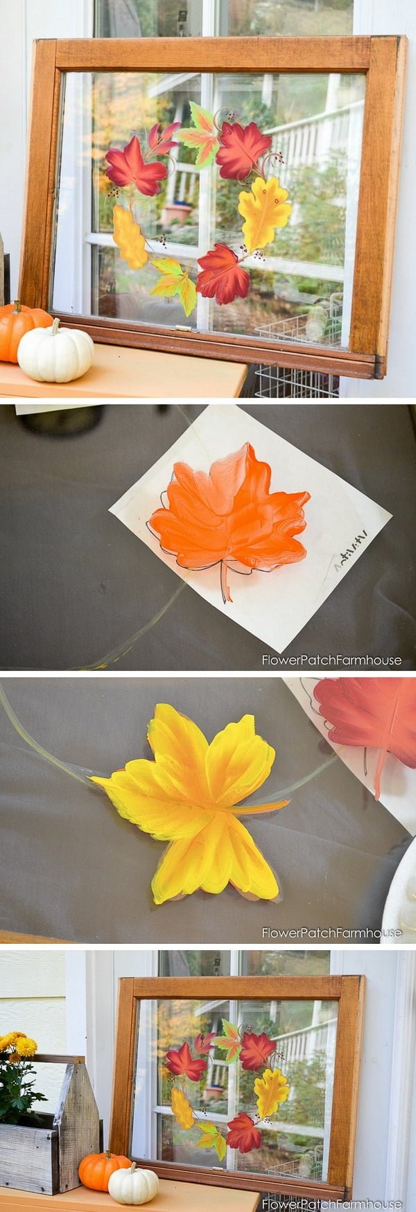 How to make a DIY decorative autumn leaves sign from an old window 