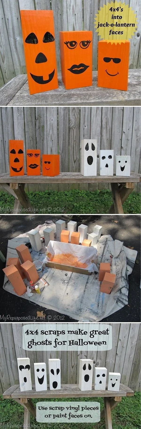 Check out the tutorial on how to make  4x4 post jack-o-lanterns for  home decoration   