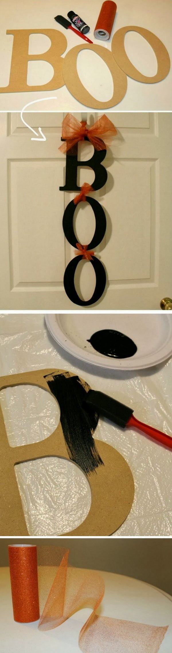 Check out the tutorial on how to make a DIY wooden boo sign for Halloween home decoration