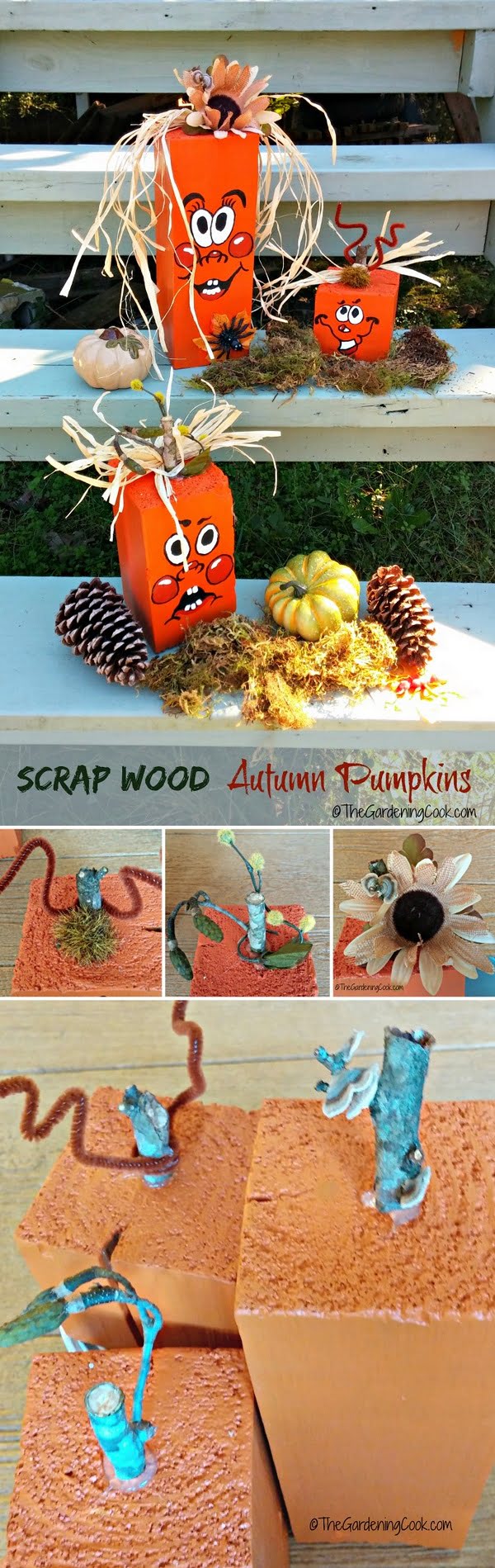 Check out the tutorial on how to make #DIY #rustic adorable scrap wood pumpkins #woodworking #homedecor #fall