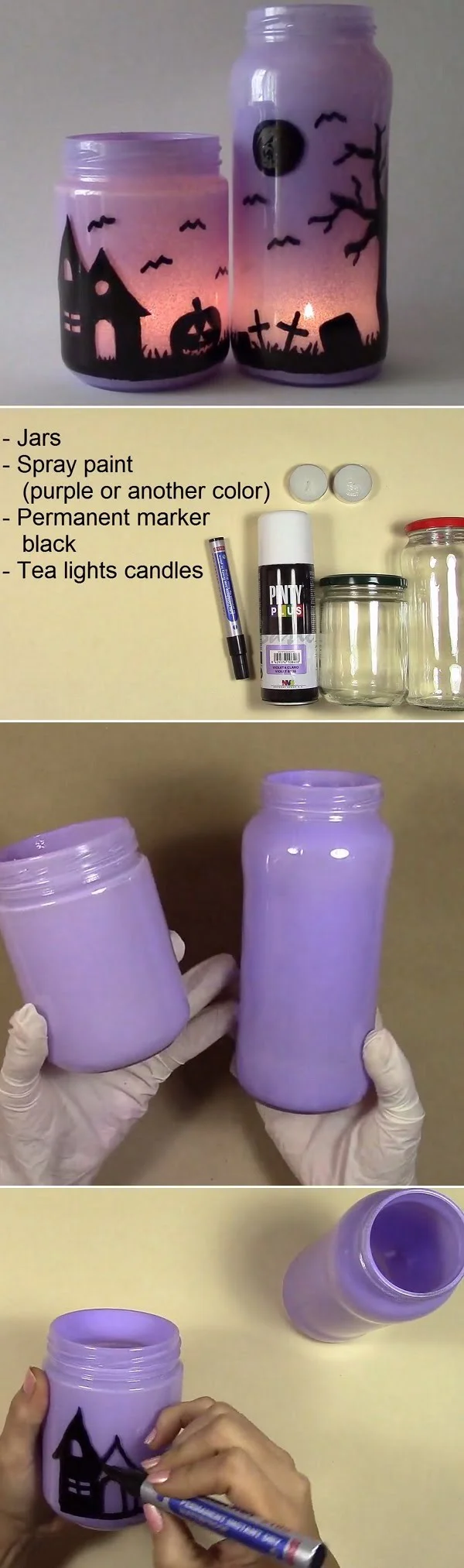 Check out the tutorial how to make  purple  mason jar luminaries  